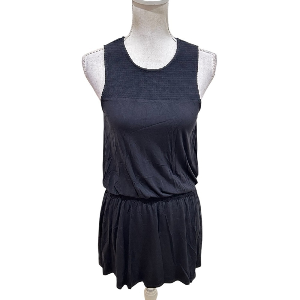 Soft Joie black smocked sleeveless drop waist jersey mini dress size small